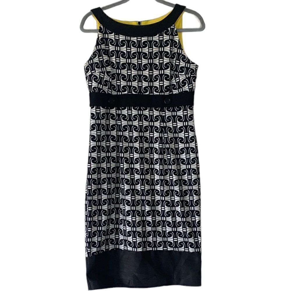 London Times - Woman's size 10 * Pencil Dress * Black & White with Yellow Accent